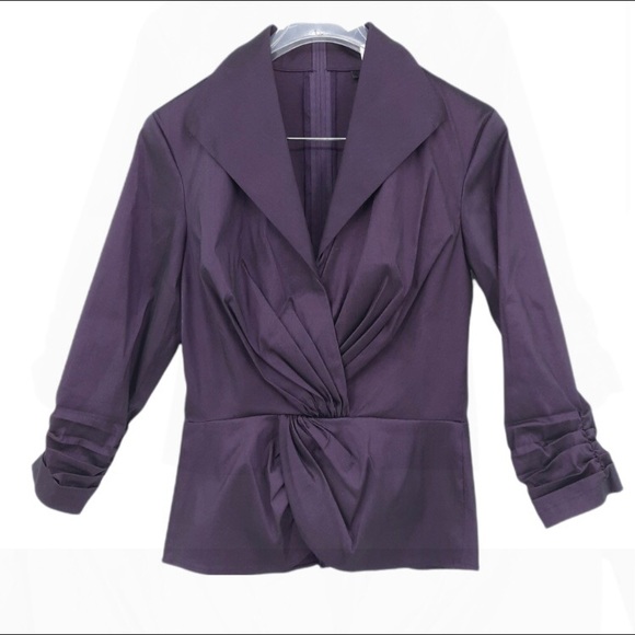 TADASHI SHOJI Metallic Shantung Wrap Peplum Top - Picture 1 of 9